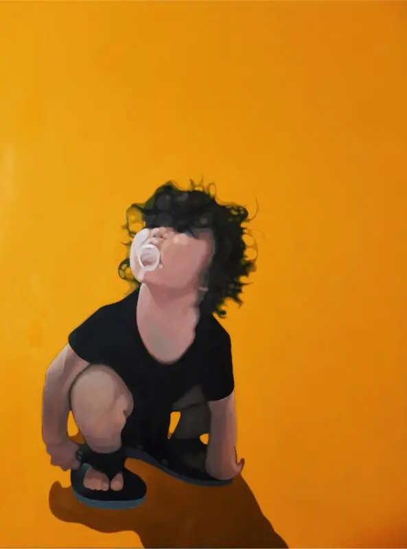 Lithograph of a crouching boy
