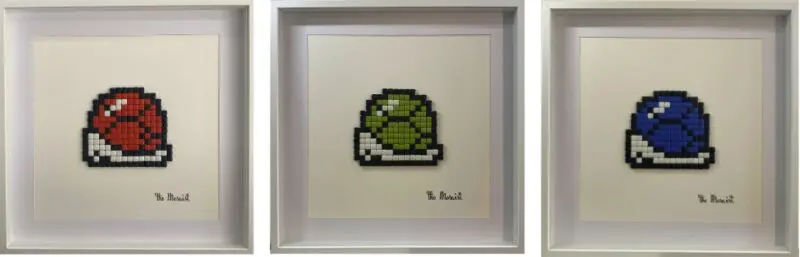 blue green red shell, mosaic triptych, unique piece