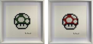 Green red mushroom, mosaic diptych, artist's proof
