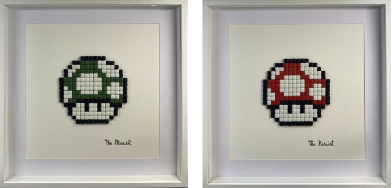 green red mushroom, mosaïque diptyque, epreuve d'artiste