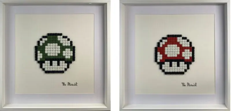 Green red mushroom, mosaic diptych, artist's proof